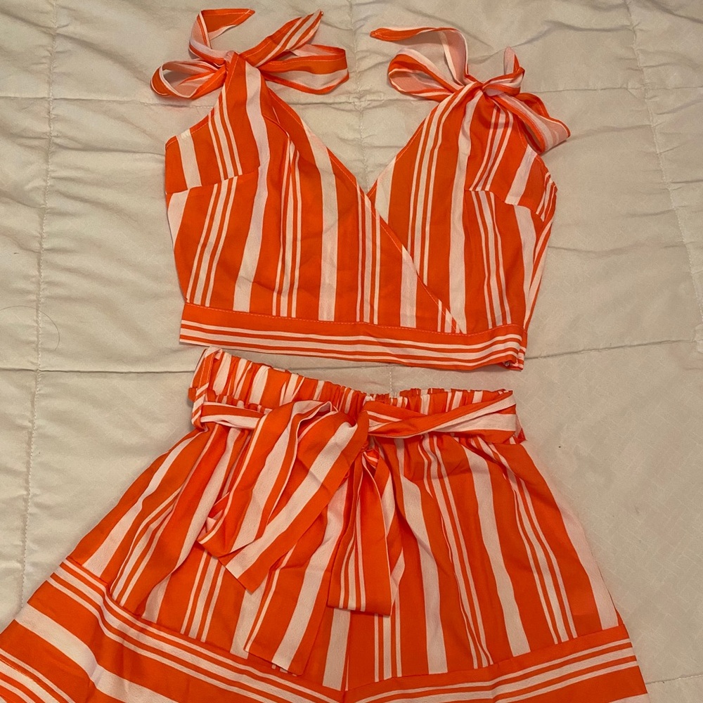 Orange and white two piece